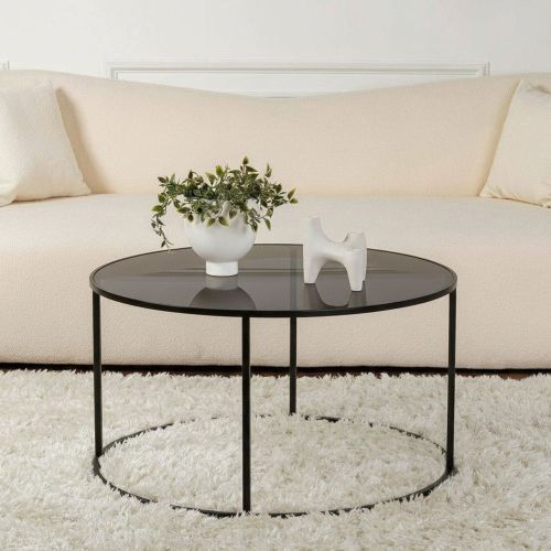 Tavolino da Salotto Nero Portariviste Forma Rotonda 80x80x43h cm, Sfumatura Colore Ripiano Fume - Geralt