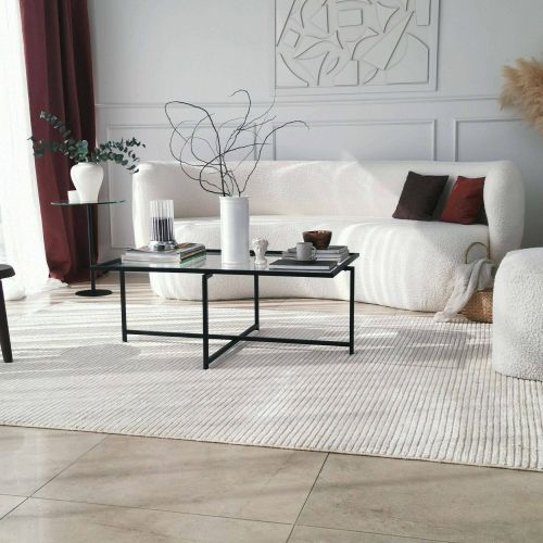 Tavolino da Salotto Nero Resistente All'appannamento Forma Rettangolare 94x64x35h cm, Materiale Piano in Vetro - Anna