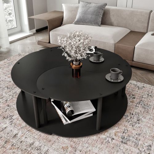 Tavolino da Salotto Nero set 3 Pezzi 3 Vani 70x70x38h cm, Forma Rotondo - Gignese