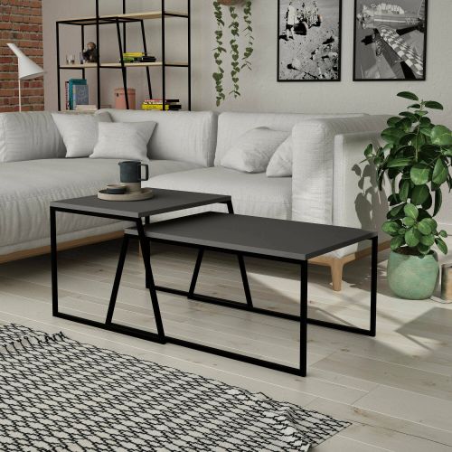 Tavolino da salotto Nestor, Tavolo basso da caffè, Portariviste per divano, Ripiano da soggiorno, 88x50 h38 cm, Antracite e Nero