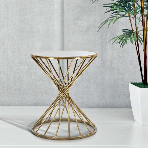 Tavolino da Salotto oro Bianco Forma Rotondo Colore Ripiano Bianco 42x42x50h cm, Materiale Struttura in Vetro - FoxGla
