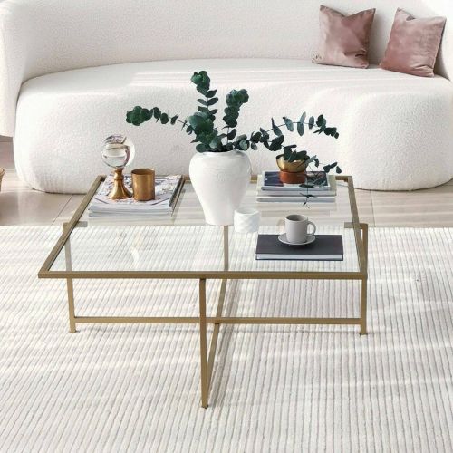 Tavolino da Salotto oro Cassetti Resistente All'appannamento 85x85x35h cm, Vani - Mascate