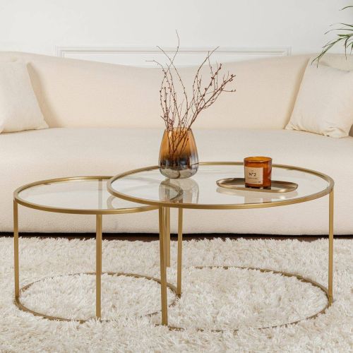 Tavolino da Salotto oro Cassetti set di 2 Tavolini 80x80x43h cm, Vani - Aedion