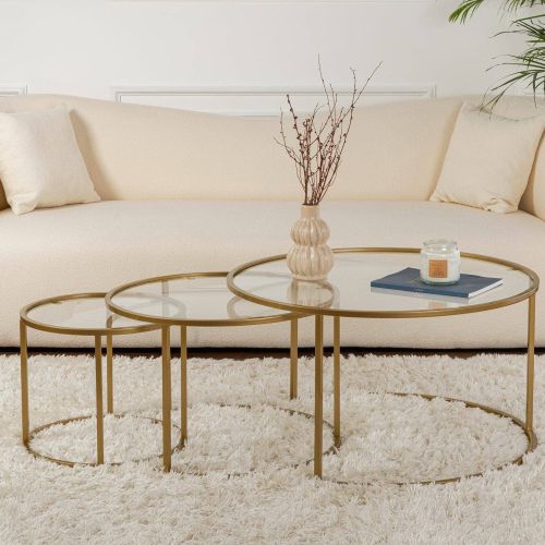 Tavolino da Salotto oro Cassetti set di 3 Tavolini Peso Massimo Supportato 10 kg 80x80x43h cm, Vani - Rowan