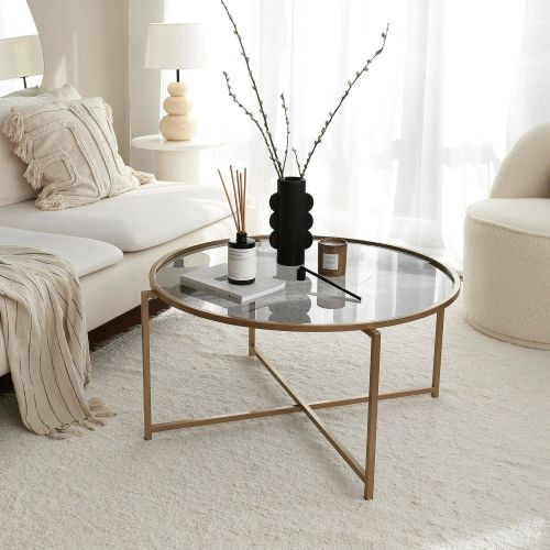 Tavolino da Salotto oro Effetto Fume Forma Rotonda 83x83x40h cm, Sfumatura Colore Ripiano Fume - Ecaterina