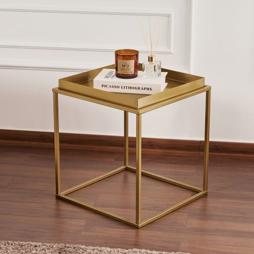 Tavolino da Salotto oro Forma Quadrato Materiale Piano in Metallo 45x45x52h cm, Colore Ripiano oro - Lorsica