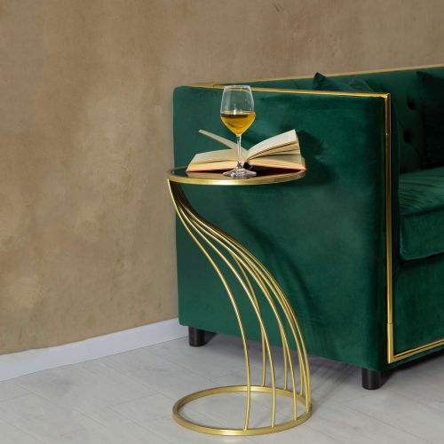 Tavolino da Salotto oro Nero Portatelefono Forma Rotondo 35x35x60h cm, Colore Ripiano Nero - Broome