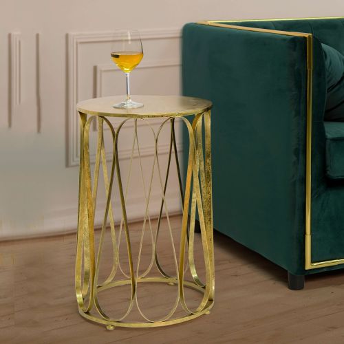 Tavolino da Salotto oro Portaoggetti Forma Rotondo 37x37x58h cm, Colore Ripiano oro - Danoba