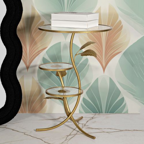 Tavolino da Salotto oro Trasparente 3 Ripiani Forma Rotondo 54x54x70h cm, Colore Ripiano Trasparente - Fana