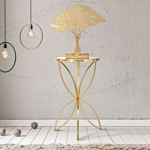 Tavolino da Salotto oro Trasparente Design con Farfalla Forma Rotondo 35x35x60h cm, Colore Ripiano Trasparente - Balesosa