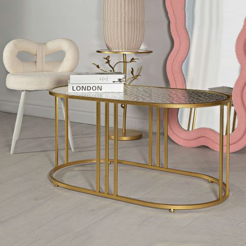 Tavolino da Salotto oro Trasparente Forma Ovale Colore Ripiano Trasparente 90x50x45h cm, Materiale Struttura in Vetro - Fadali