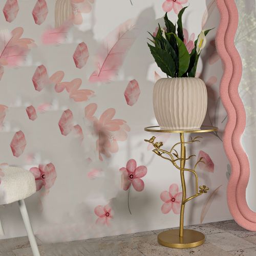 Tavolino da Salotto oro Trasparente Forma Rotondo Colore Ripiano Trasparente 38x38x60h cm, Materiale Struttura in Vetro - Amasya