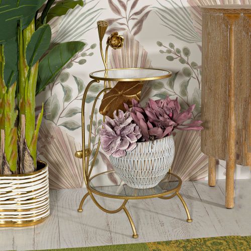 Tavolino da Salotto oro Trasparente Forma Rotondo Colore Ripiano Trasparente 40x40x78h cm, Materiale Struttura in Vetro - Danesami