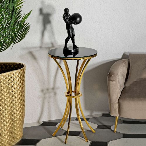 Tavolino da Salotto oro Trasparente Forma Rotondo Colore Ripiano Trasparente 50x50x92h cm, Materiale Struttura in Vetro - Datelosa