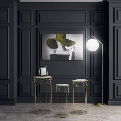 Tavolino da Salotto oro Trasparente set da 3 Portatelefono Forma Rotondo 32x32x71h cm, Colore Ripiano Trasparente - Gerald