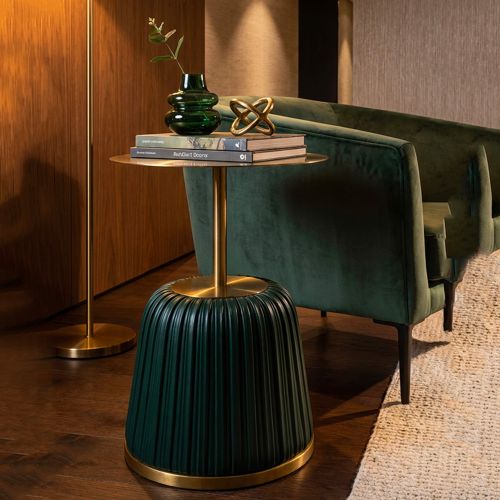 Tavolino da Salotto oro Verde Forma Rotondo Colore Ripiano oro 43x35x43h cm, Materiale Struttura in Plastica - Kep