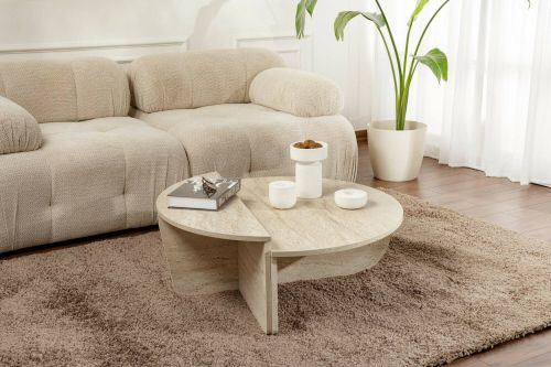 Tavolino da salotto Parete, Tavolo basso da caffè, Portariviste per divano, Ripiano da soggiorno, 90x60 h35 cm, Beige e Marmo
