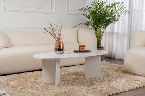 Tavolino da salotto Parrano, Tavolo basso da caffè, Portariviste per divano, Ripiano da soggiorno, 119x60 h40 cm, Bianco