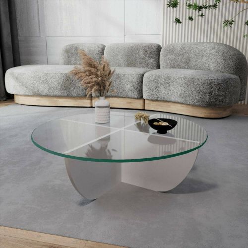 Tavolino da salotto Phoebe, Tavolo basso da soggiorno, Ripiano da caffè, Tavolino per divano, 90x90h30 cm, Bianco