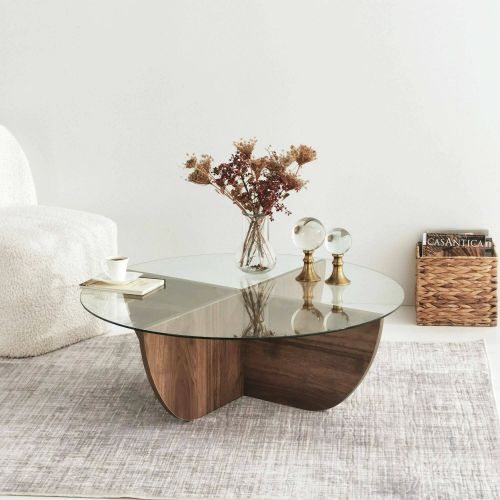 Tavolino da salotto Phoebe, Tavolo basso da soggiorno, Tavolino per divano, 90x90h30 cm, Noce