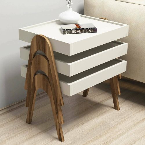 Tavolino da salotto Pholus, Tavolo basso da caffè, Portariviste per divano, Ripiano da soggiorno, 54x40 h64 cm, Noce e Crema