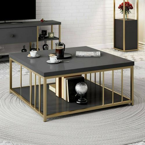 Tavolino da salotto quadrato antracite e oro 90x90x40h cm - Raiden