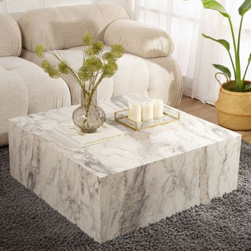 Tavolino da salotto quadrato marmo 90x90x35h cm - Jesinia