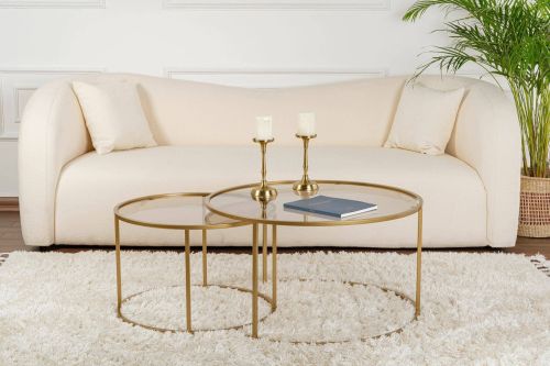 Tavolino da salotto Ragalna, Tavolo basso da caffè, Portariviste per divano, Ripiano da soggiorno, 80x80 h43 cm, Oro e Bronzo