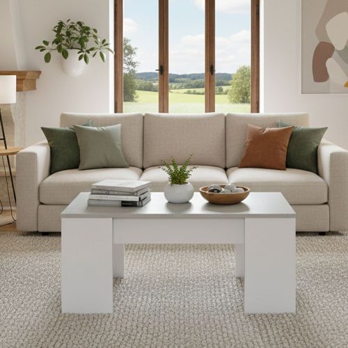 Tavolino da salotto rettangolare bianco e cemento 100x45x50h cm - Almas