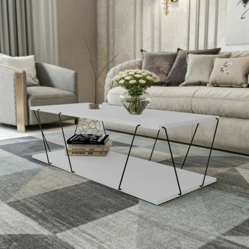 Tavolino da salotto rettangolare bianco e nero 120x50x30h cm - Sarika