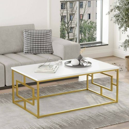 Tavolino da salotto rettangolare bianco e oro 100x60x40h cm - Franca