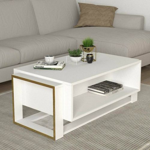 Tavolino da salotto rettangolare bianco e oro 106x60x40h cm - Gigliola