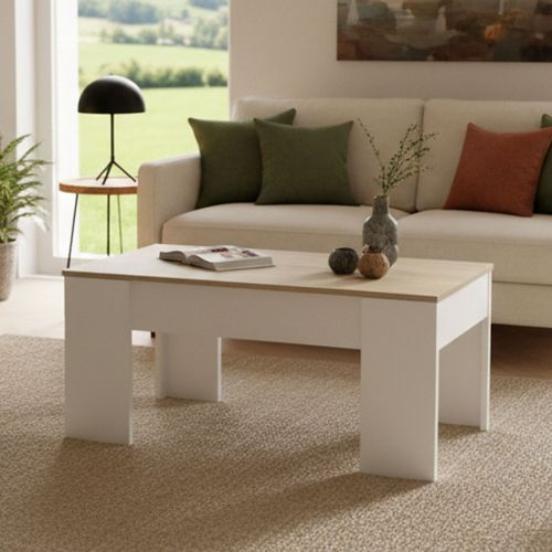 Tavolino da salotto rettangolare bianco e rovere 100x45x50h cm - Almas