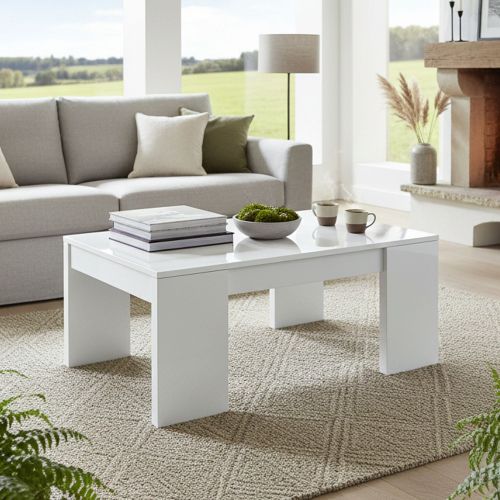 Tavolino da salotto rettangolare bianco lucido 100x43x50h cm - Almo