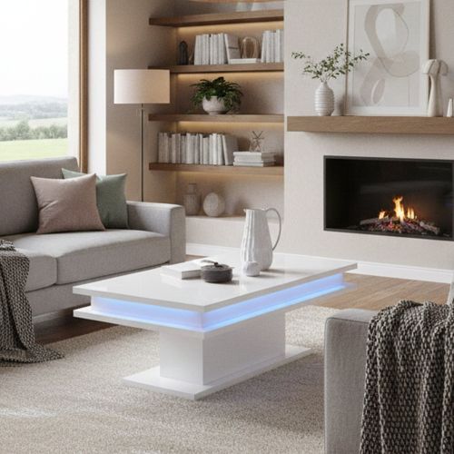 Tavolino da salotto rettangolare bianco lucido 100x55x42h cm facile da pulire - Aboronzi
