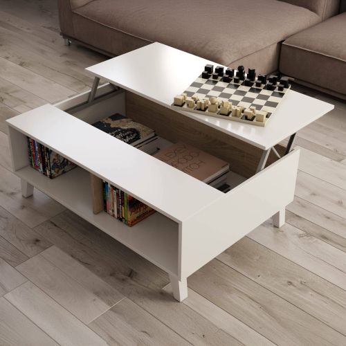 Tavolino da salotto rettangolare bianco lucido e rovere 100x38x68h cm - Parche