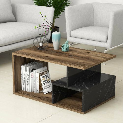 Tavolino da salotto rettangolare marrone e grigio 90x42x54h cm - Calvera