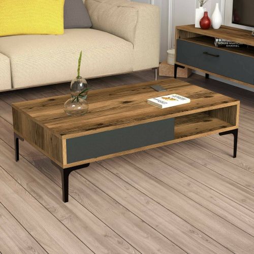 Tavolino da salotto rettangolare noce e antracite 105x60x32h cm - Gru