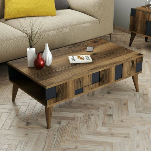 Tavolino da salotto rettangolare noce e antracite 105x60x37h cm - Yang