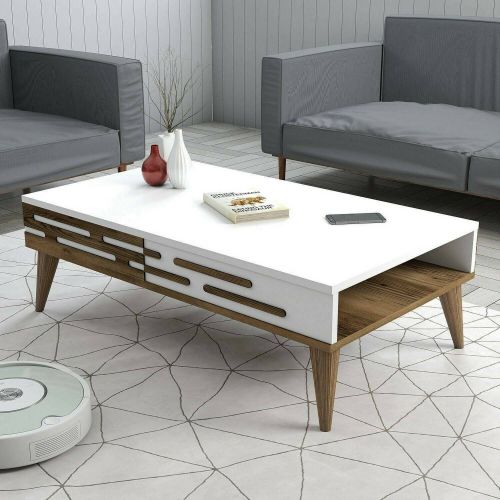 Tavolino da salotto rettangolare noce e bianco 105x34x60h cm - Mansuk