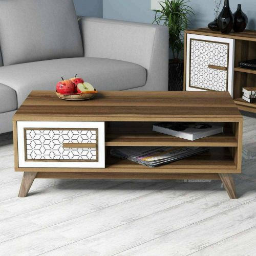 Tavolino da salotto rettangolare noce e bianco 105x60x38h cm - Thimphu