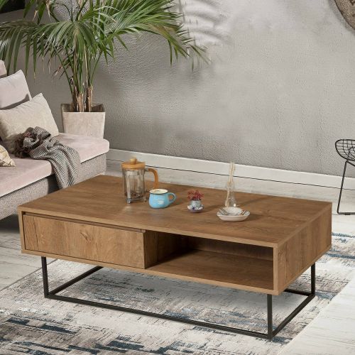 Tavolino da salotto rettangolare noce e nero 120x60x43h cm con scaffale scorrevole - Bard
