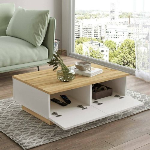 Tavolino da salotto rettangolare quercia e bianco 90x60x31h cm - Ay