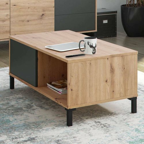 Tavolino da salotto rettangolare rovere nodi e antracite 100x40x50h cm - Axinia