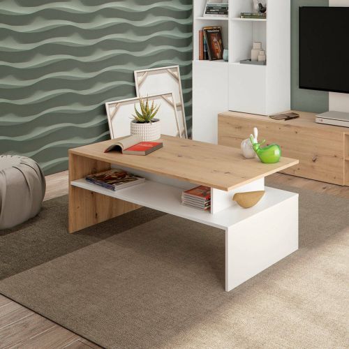 Tavolino da salotto rettangolare rovere nodi e bianco lucido 108x50x43h cm - Bartolomea