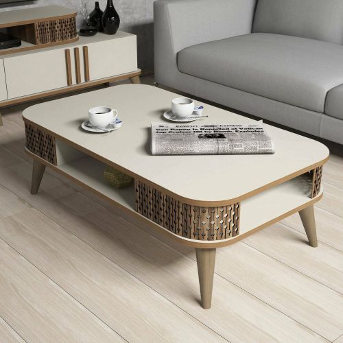 Tavolino da salotto rettangolo stondato crema 105x60x34h cm - Medicina