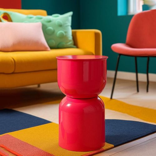 Tavolino da Salotto Rosa Forma Rotondo Colore Ripiano Rosa 33x51x33h cm, Materiale Piano in Metallo - Bandip