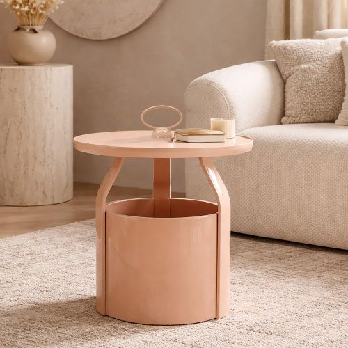 Tavolino da Salotto Rosa Forma Rotondo Colore Ripiano Rosa 46x54x46h cm, Materiale Piano in Plastica - Inle