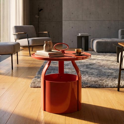 Tavolino da Salotto Rosso Forma Rotondo Colore Ripiano Rosso 46x54x46h cm, Materiale Piano in Plastica - Inle
