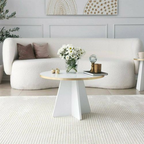 Tavolino da salotto rotondo oro e bianco 60x60x40h cm - Armanda
